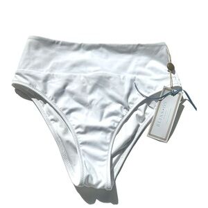 Bliss-On White Bikini Bottom NWT High Waist Medium Coverage Fine Italian…